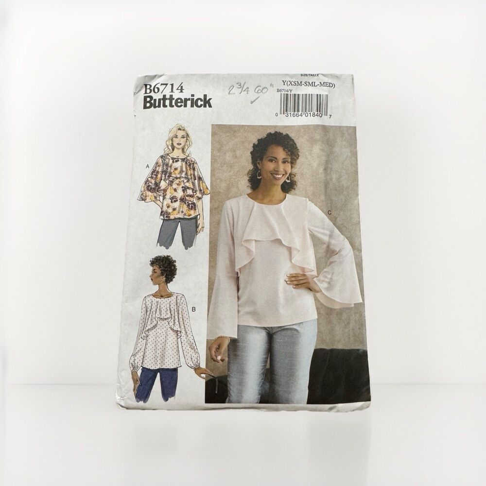 Butterick B6714 Sewing Pattern Misses Top Blouse Loose Size XSM Small Medium